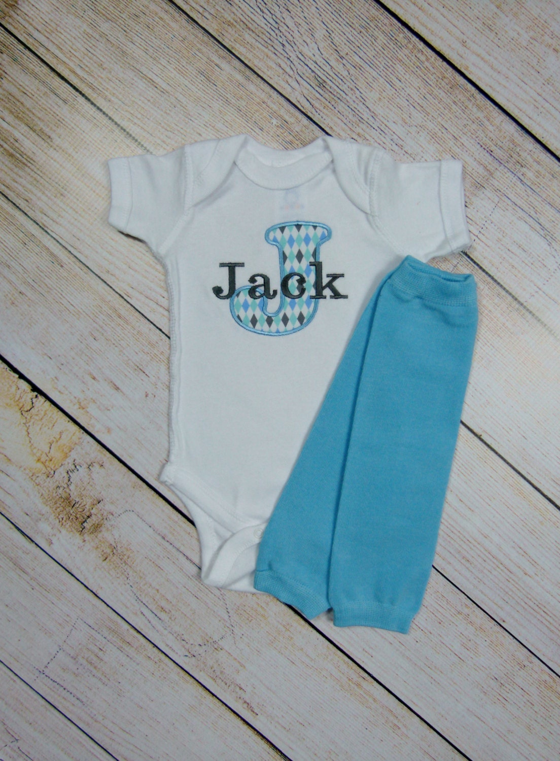 Baby Boy Clothes Personalized Argyle Gray Blue by mamabijou