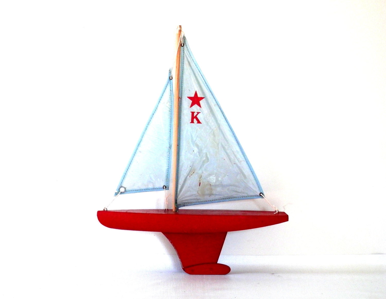 1940s Keystone Pond Boat Red Wooden Toy Sailboat