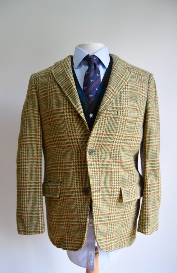 VTG Green Harris Tweed Sport Coat Jacket Blazer Three by cuffNroll