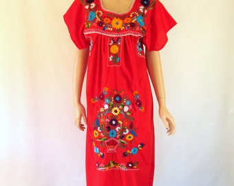 Mexican Dress L / Vintage Embroidered Dress L 60's Dress / 70's Dress ...