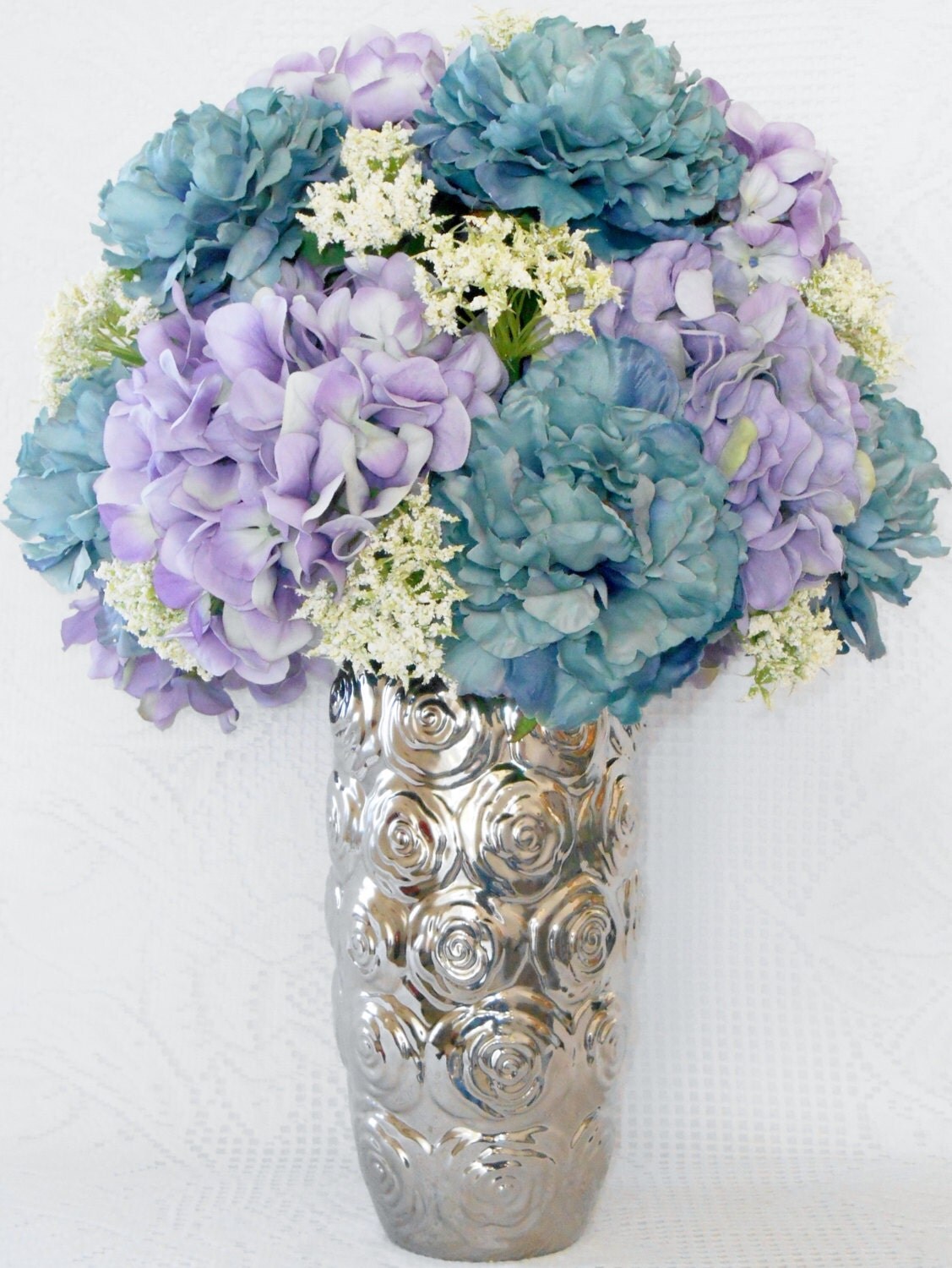 Artificial Flower Arrangement Teal Peonies Lavender