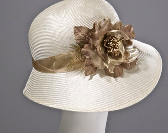 Ivory Womens Hat, Kentucky Derby Hat, Summer Straw Cloche Hat
