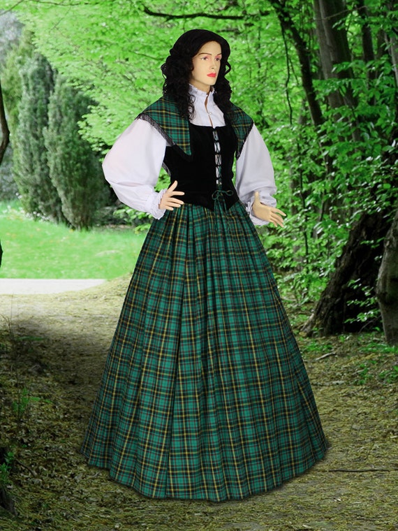 Scottish Tartan Gown Costume Traditional Dress Handmade in