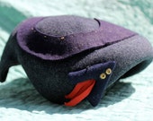 Vintage Blue Felt Hat with Red Ribbon and Gold Accents