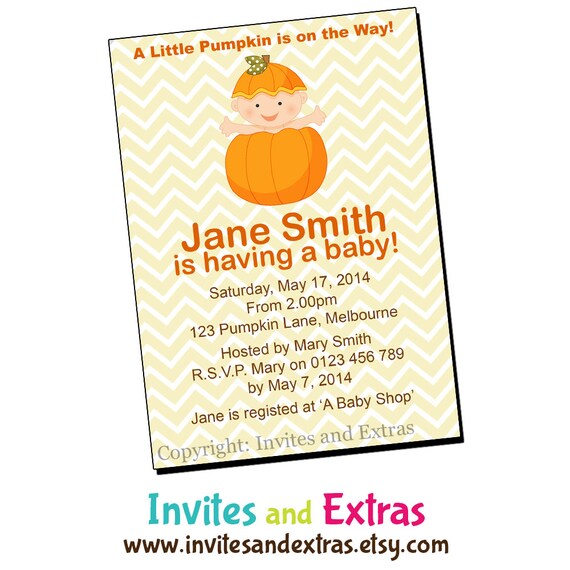 Pumpkin Baby Shower Invitation Unisex, Personalized Printable