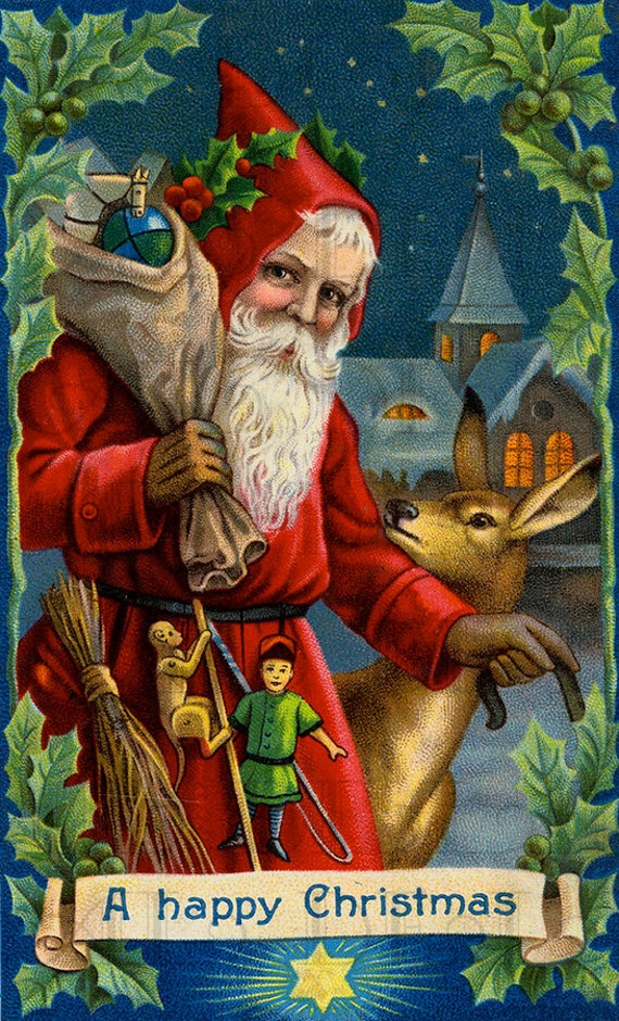 Superb Edwardian/Victorian SANTA Claus In Blue Night Sky