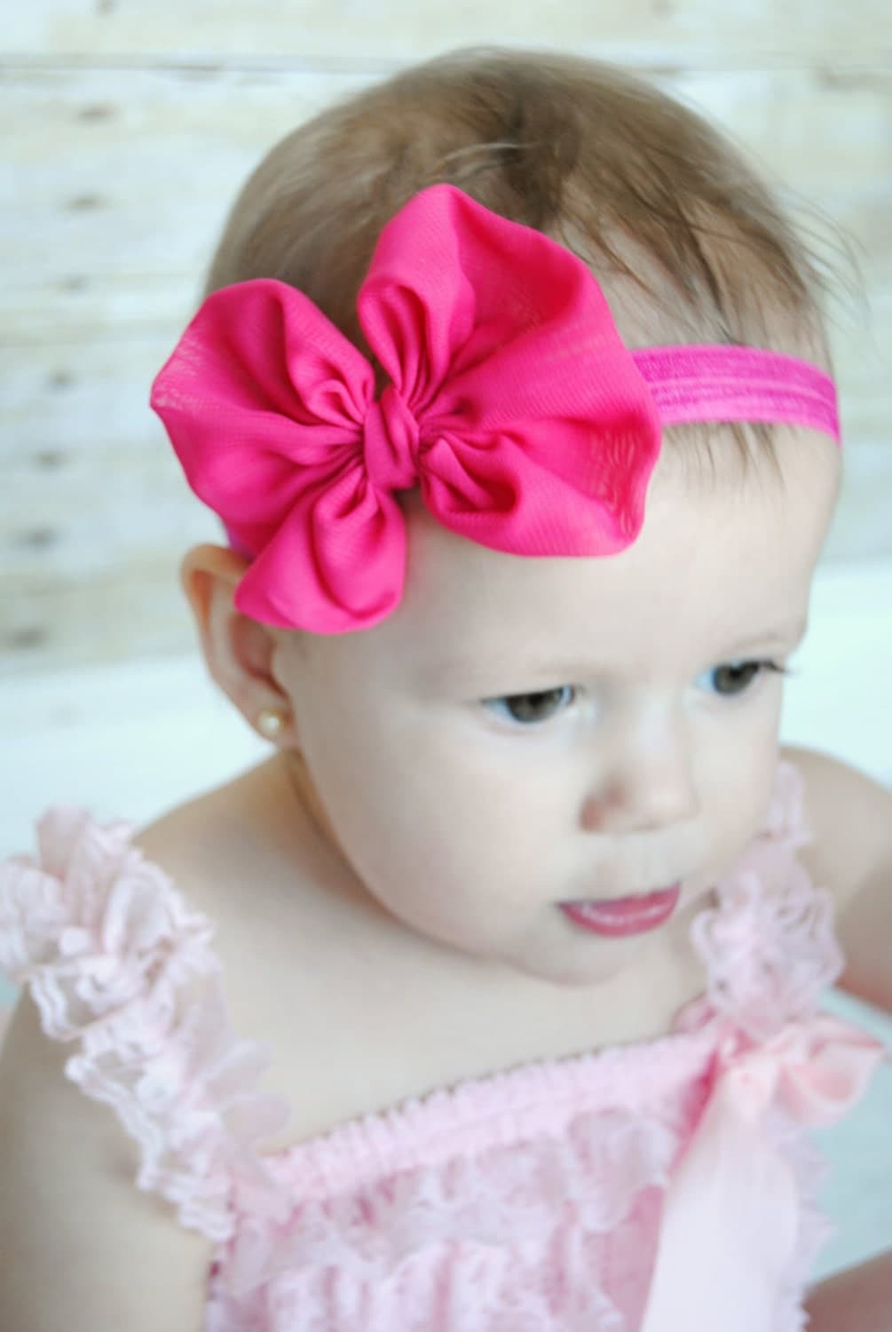 Hot Pink Chiffon hair bow Headband Shabby Chic vintage flower