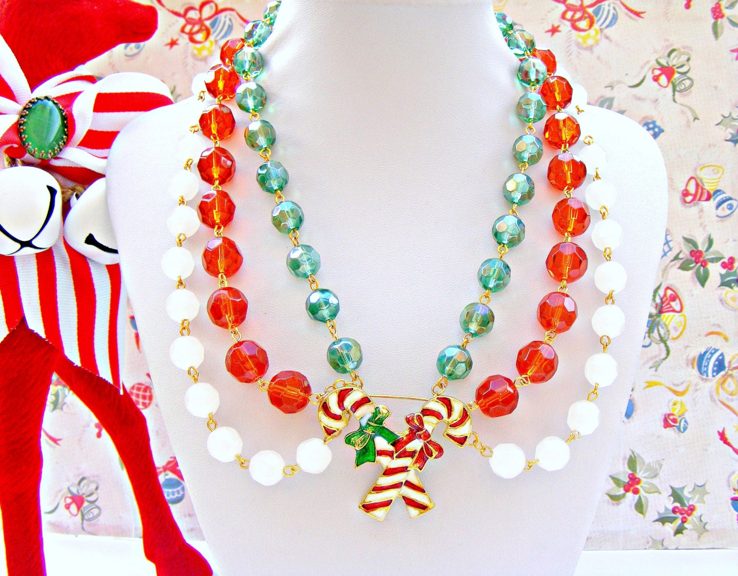 Candy Cane Christmas Necklace Candy Cane Necklace by Sweetystuff