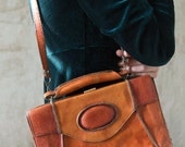 Genuine leather vintage shoulder bag/ caramel brown  tan shoulder bag by North bag