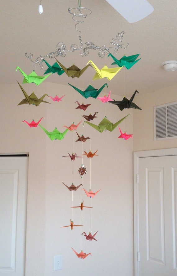 Origami Crane Mobile Forest Gem by BetweenTheSpectrum on Etsy