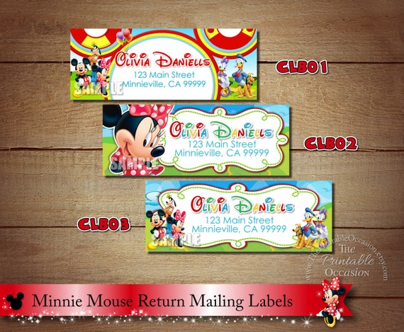 Mickey and Minnie Mouse Return Address Labels, Clubhouse Address Labels, Red, Yellow, Zebra, Polka Dotted, Mailing Labels Il_570xn