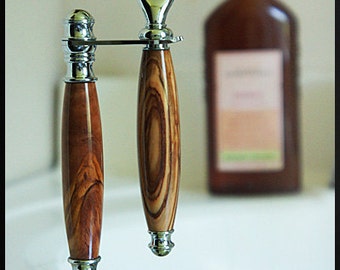 Shaving Kit Hand Turned Razor in Olive Wood Wooden Razor Handle Gillette Mach 3 Handmade Razor Wet Shaving Gifts For Him Fathers Day Gift