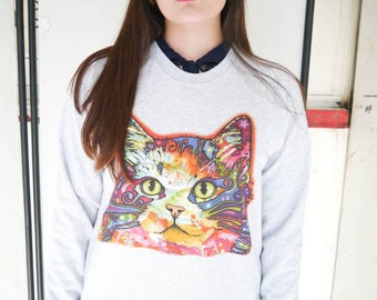 Acid Cat Cat jumper, Cat sweatshirt, Cat Sweater, Kitten Sweater, Meow, Cute, Hello Kitty, Neon, Kittens, Cats, Pets, Animals, Wildlife, New