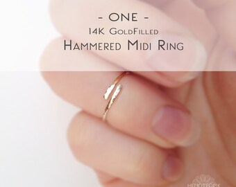 One Single Skinny Gold Midi Ring - 14k Goldfill Hammered Knuckle Ring - Minimalist Gold Fingertip Ring - Minimal Jewelry - Valentine Gift -
