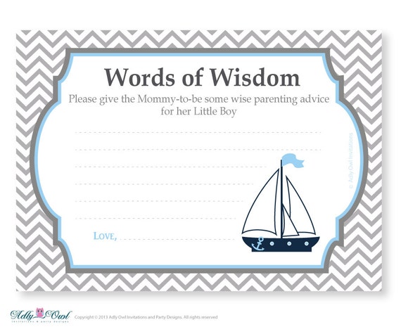 Navy Grey Boy Nautical Words of Wisdom, Advice Card for Baby Shower Printable DIY for Boy, Chevron - ao81bs2 Il_570xn