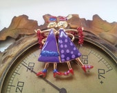 Red Hat Ladies Enamel Brass Brooch