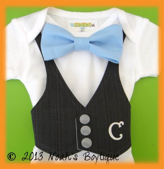 Baby Boy Coming Home Outfit - Monogram Baby Clothes - Blue Bow Tie Grey Vest Outfit - Newborn Boy Coming Home Outfit - New Baby Boy Outfit by NoahsBoytiques