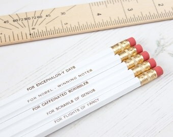WHITE SCIENCE PENCILS Set Scientific Purposes Stationery Lover Gift For Her Graduation Thank You Teacher Back to School Nerd Stocking Filler