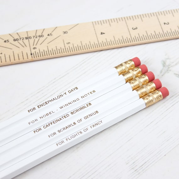 Quirky Set of WHITE Pencils with Scientific Purposes. Stationery Christmas Stocking Filler Gift For Him Her Thank You Teacher Back to School