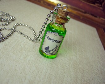 Absinthe bottle Necklace. Potion bottle pendant Absinthe