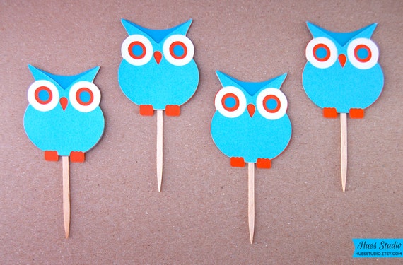 OWL Party Treat Picks / Cupcake Toppers (Set of 12) - Pick Your Colors! Il_570xn