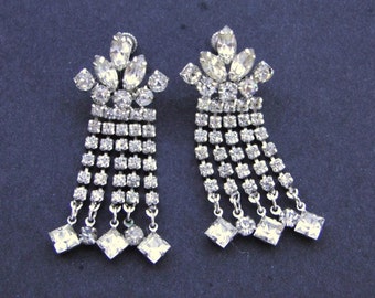 Vintage Rhinestone Chandelier Earrings, Wedding Jewelry