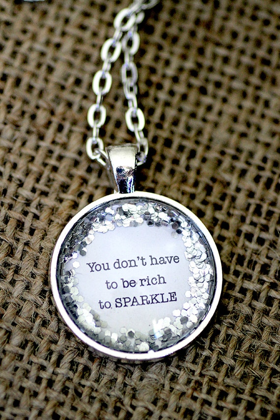 FREE SHIPPING Glitter Quote Necklace Silver Glitter