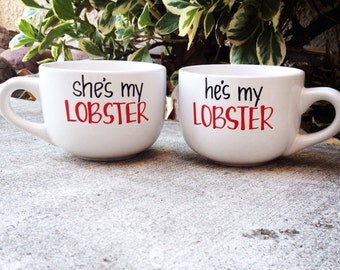 Mugs // Hes/ Shes my Lobster Couples Latte Coffee Mug Set // Friends Quote mug // Valentines Day Gift Idea // Coffee Mug Gift