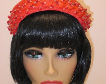 Vintage 1950-60s hat, orange vintage hat, mad men hat