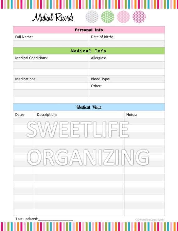 Items similar to Medical Records Organizer - Home Binder ...