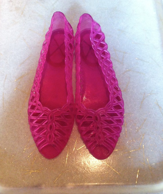 Jelly Jellies Shoes Sandals Plastic Flats Peep Toe Woven Pink