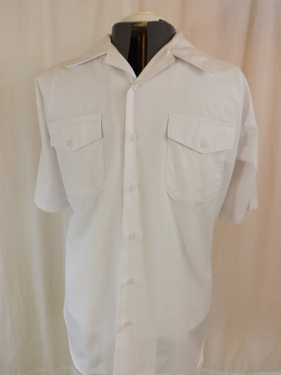1960s Creighton US Navy white half sleeve uniform shirt XL