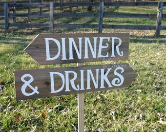 Drinks Sign, Rehearsal Dinner Sign, Arrow Sign, Wooden Arrow Sign, Rustic Wood Sign, Rehearsal Dinner Decorations, Wood Directional Signs