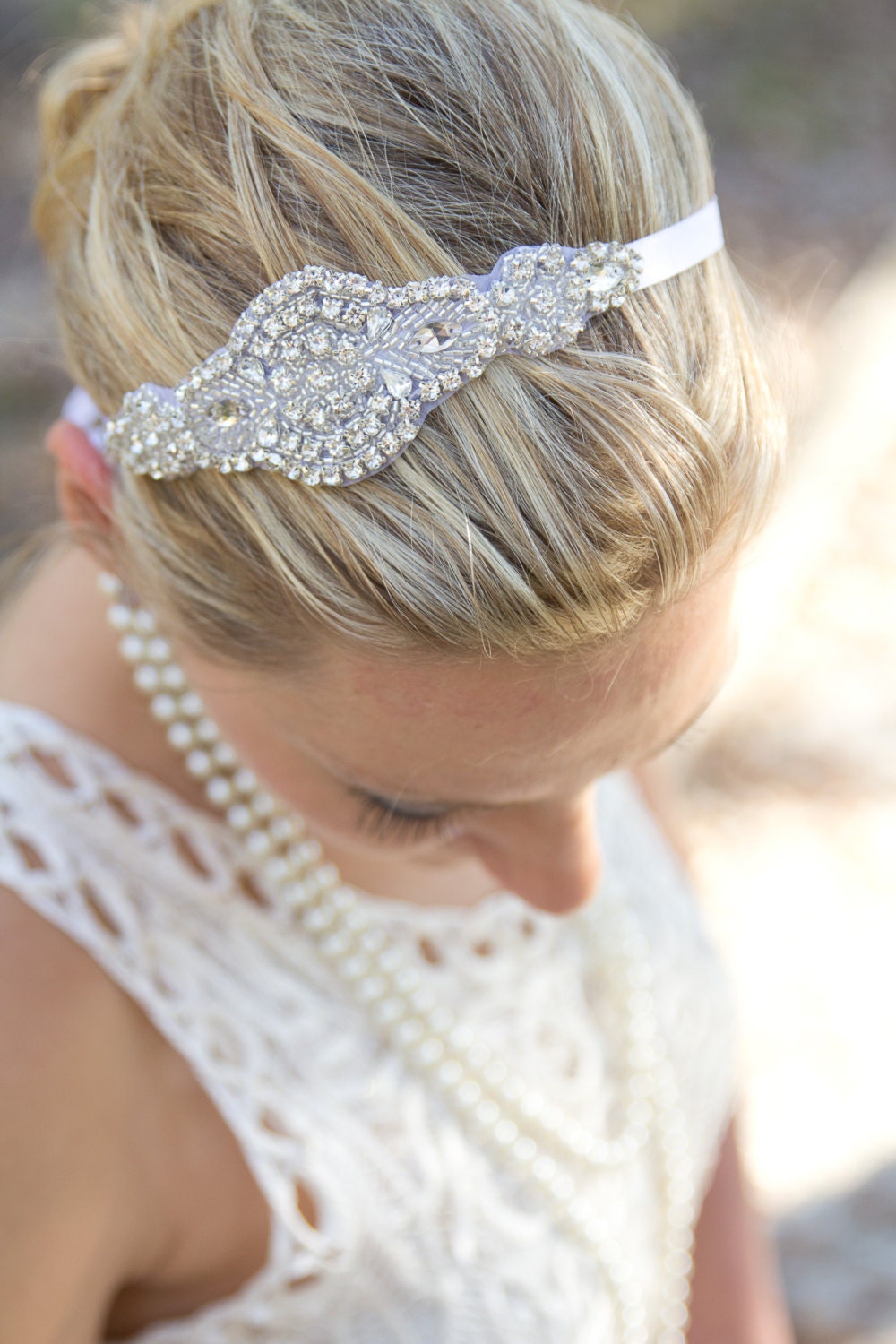 Rhinestone crystal bridal satin ribbon headband tiara
