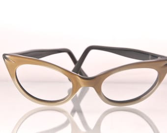 1950s gold and black cat eye glasses, The Gold Star, Childs size.