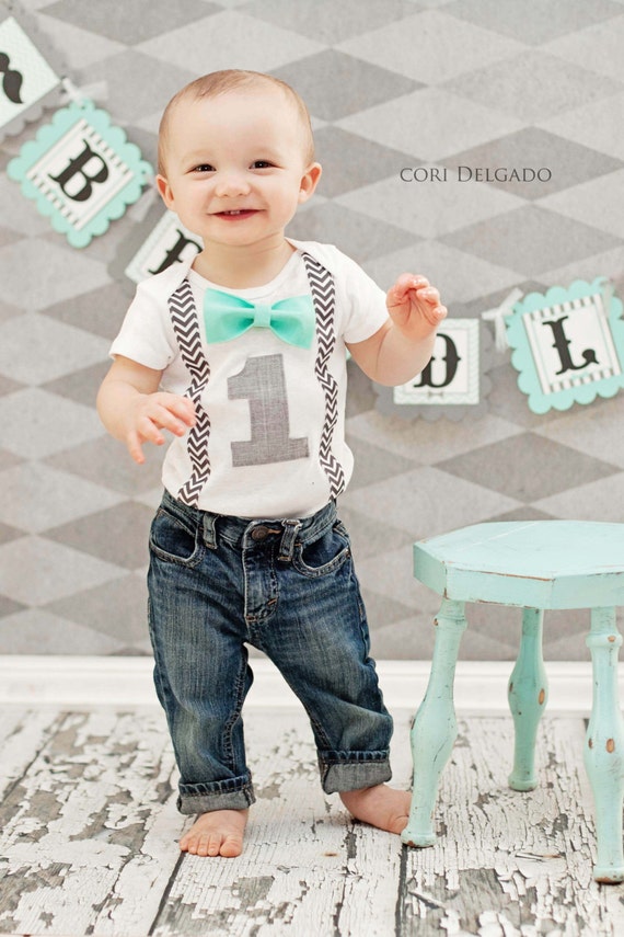 Boys First Birthday Outfit - Baby Boy Clothes - Grey Chevron Birthday ...