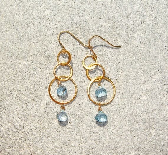 Blue Topaz Gemstone Gold Circle Earrings with 14k Gold Filled