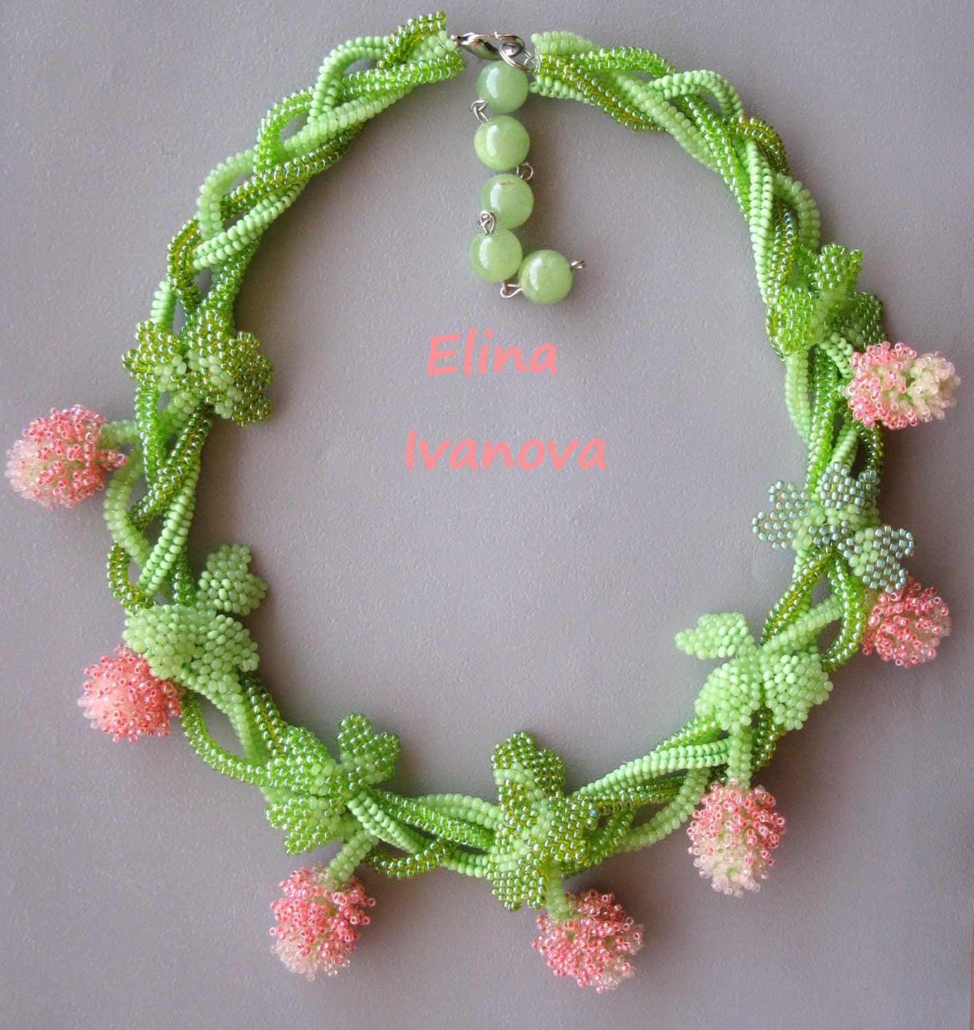 Beaded flower necklace clover trefoil saint by Elinawonderland