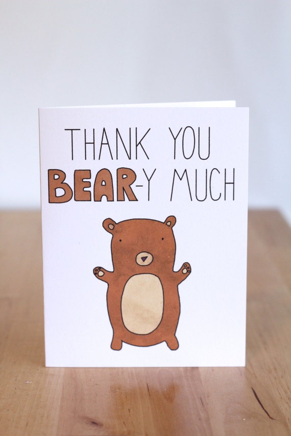 Items similar to Thank You Bear - y Very Much. Pun. Cute Bear. Blank ...