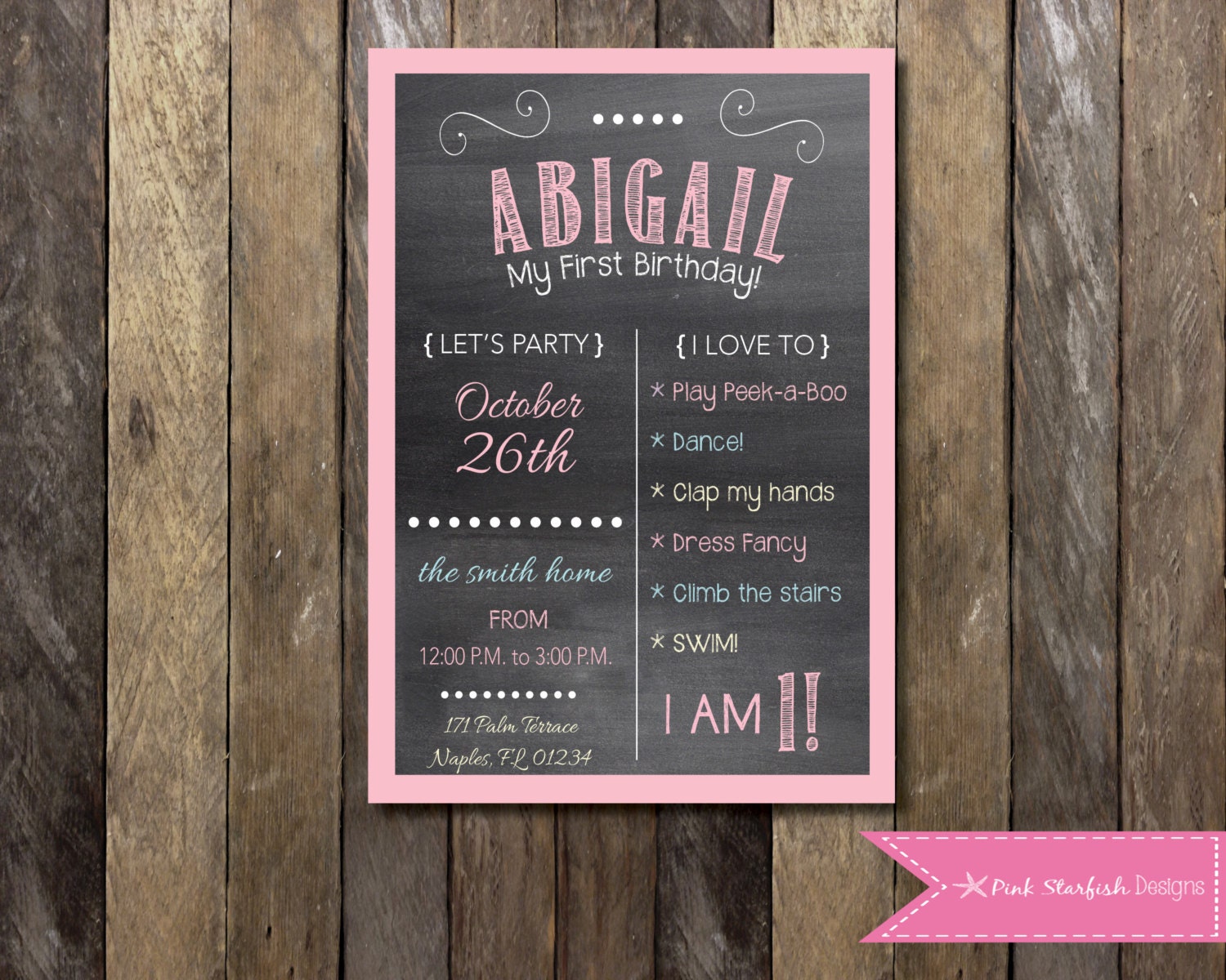 PRINTABLE Chalkboard First Birthday Invitation 1st Birthday