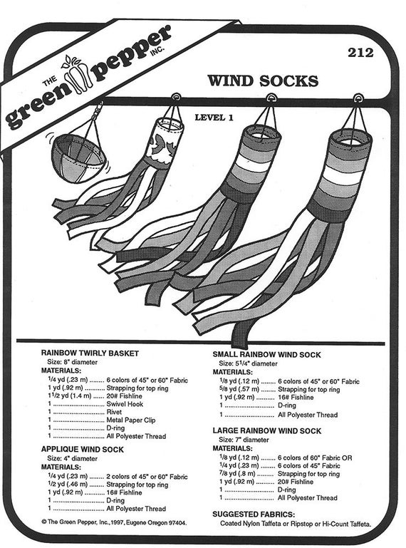 Sewing Pattern Craft Pattern Windsock Pattern Green Pepper