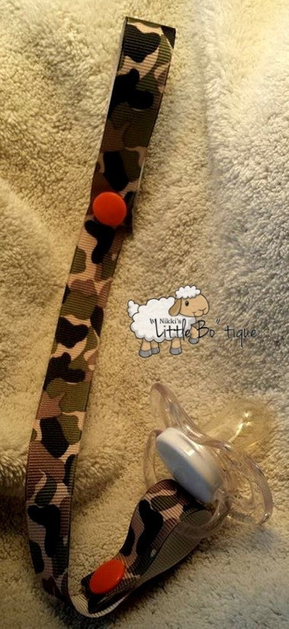 Camo Girl Boy Orange Snaps Pacifier holder binki clip hunter