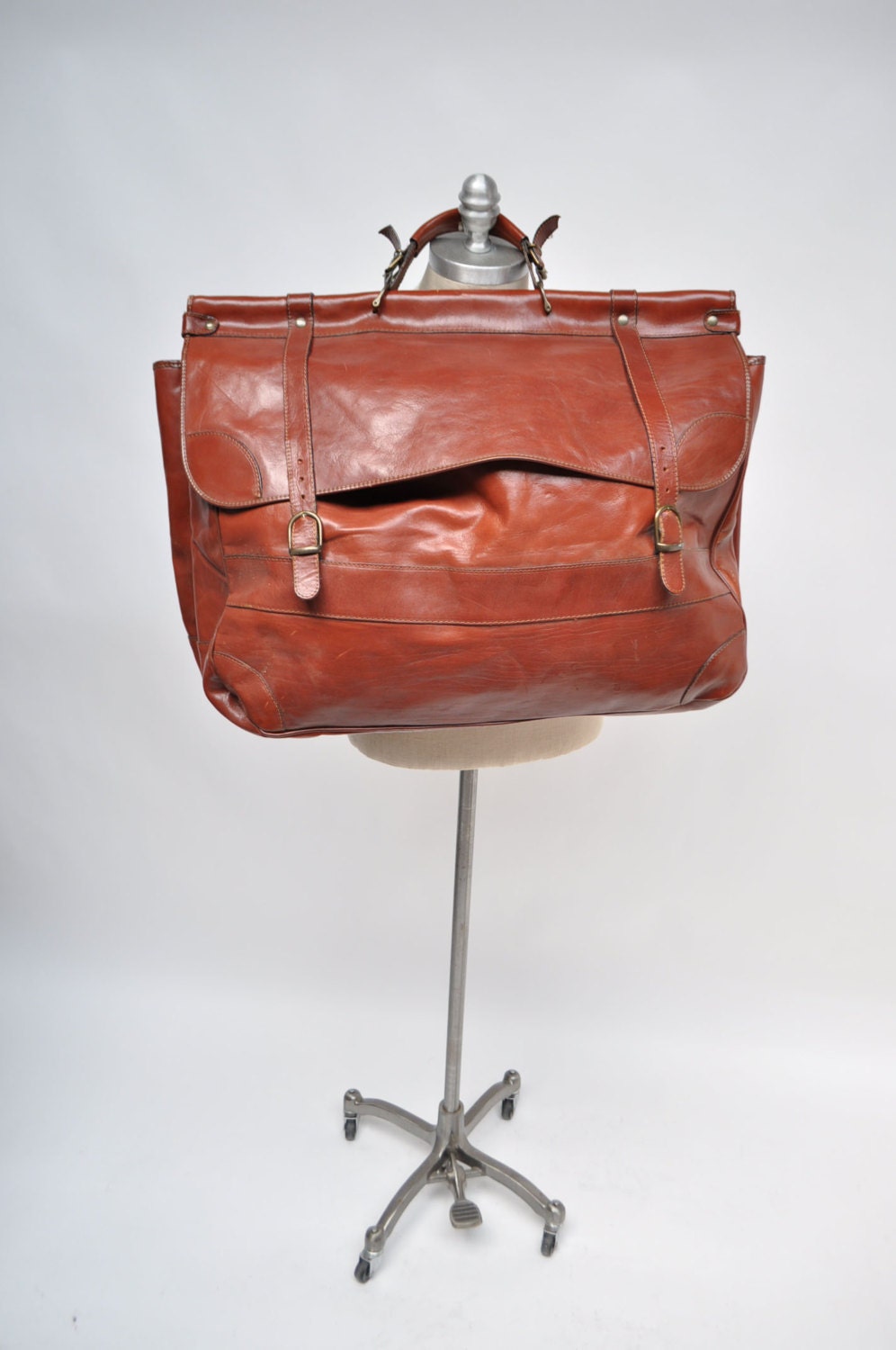 vintage leather duffle bag carry on weekender travel luggage