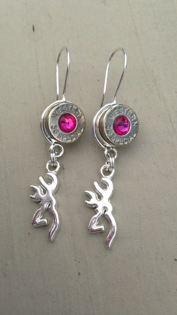 Bullet Browning Deer 38 special drop dangle by ButtonItUpGirls