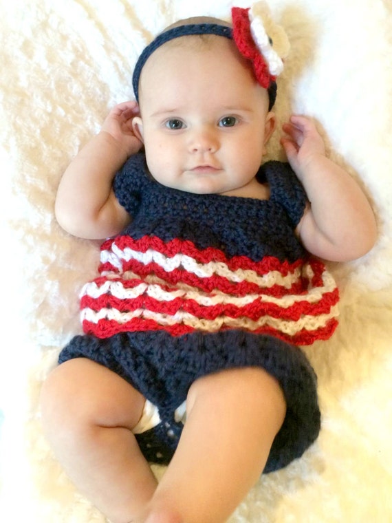 July 4th baby dress bloomers and headband set 03 months