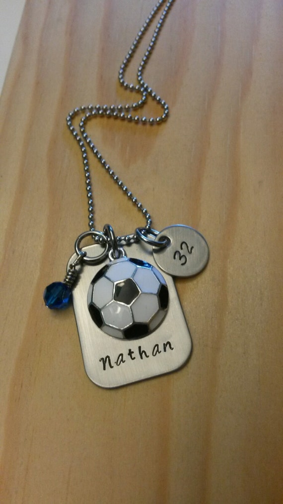 Items similar to Hand Stamped Necklace Personalized Soccer Keychain