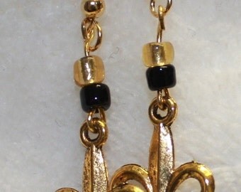 Black and Gold Fleur de Lis Earrings