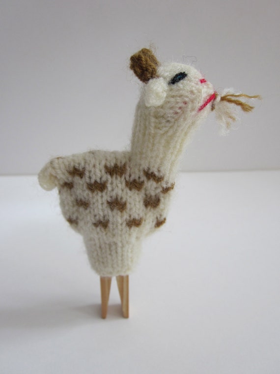 Ivory Llama Knitted Finger Puppet