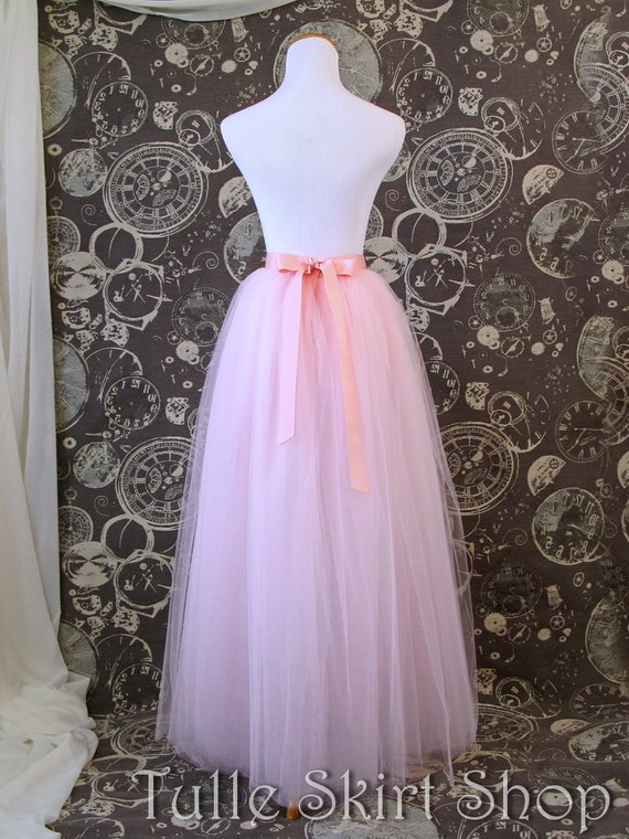 Pink Tulle Skirt with Ribbon Waist and Ties Full Length