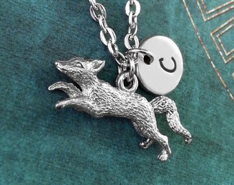 Fox Necklace, Personalized Necklace, Fox Pendant, Custom Necklace, Fox Charm Necklace, Fox Jewelry, Fox Gift, Custom Gift, Silver Necklace